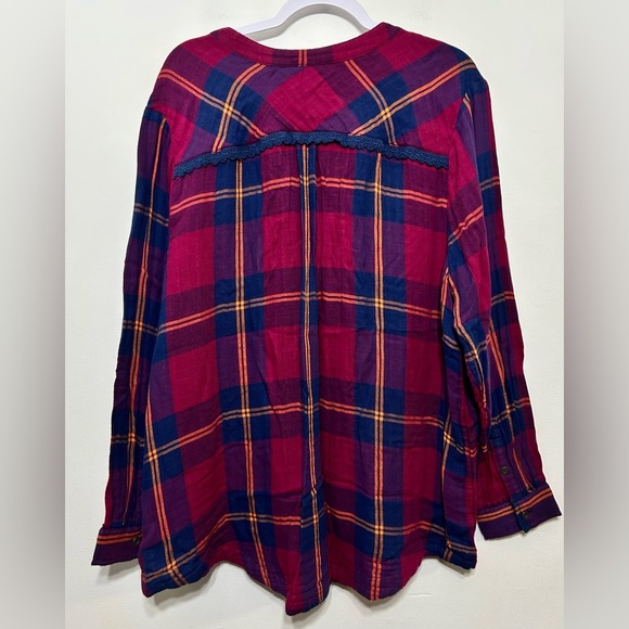 Soft Surroundings Ellesmore Plaid Henley Flannel Shirt Womens Size 2X - Picture 6 of 9